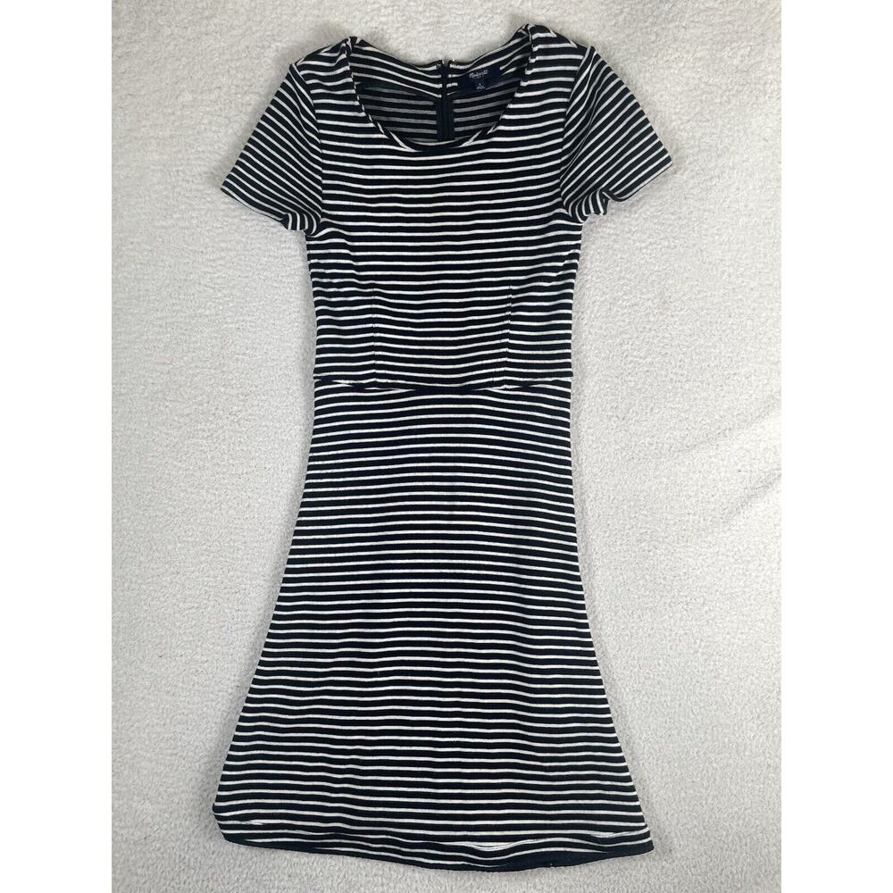 Madewell Gallerist Dress Womens Small Black White Striped Knit Short Sleeve